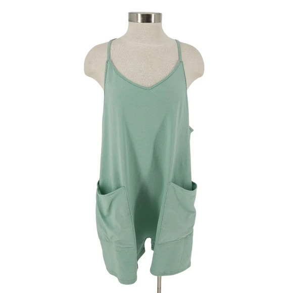 Anrabess Shorts Romper Mint Green Sleeveless V Neck One Piece Playsuit - Picture 1 of 8